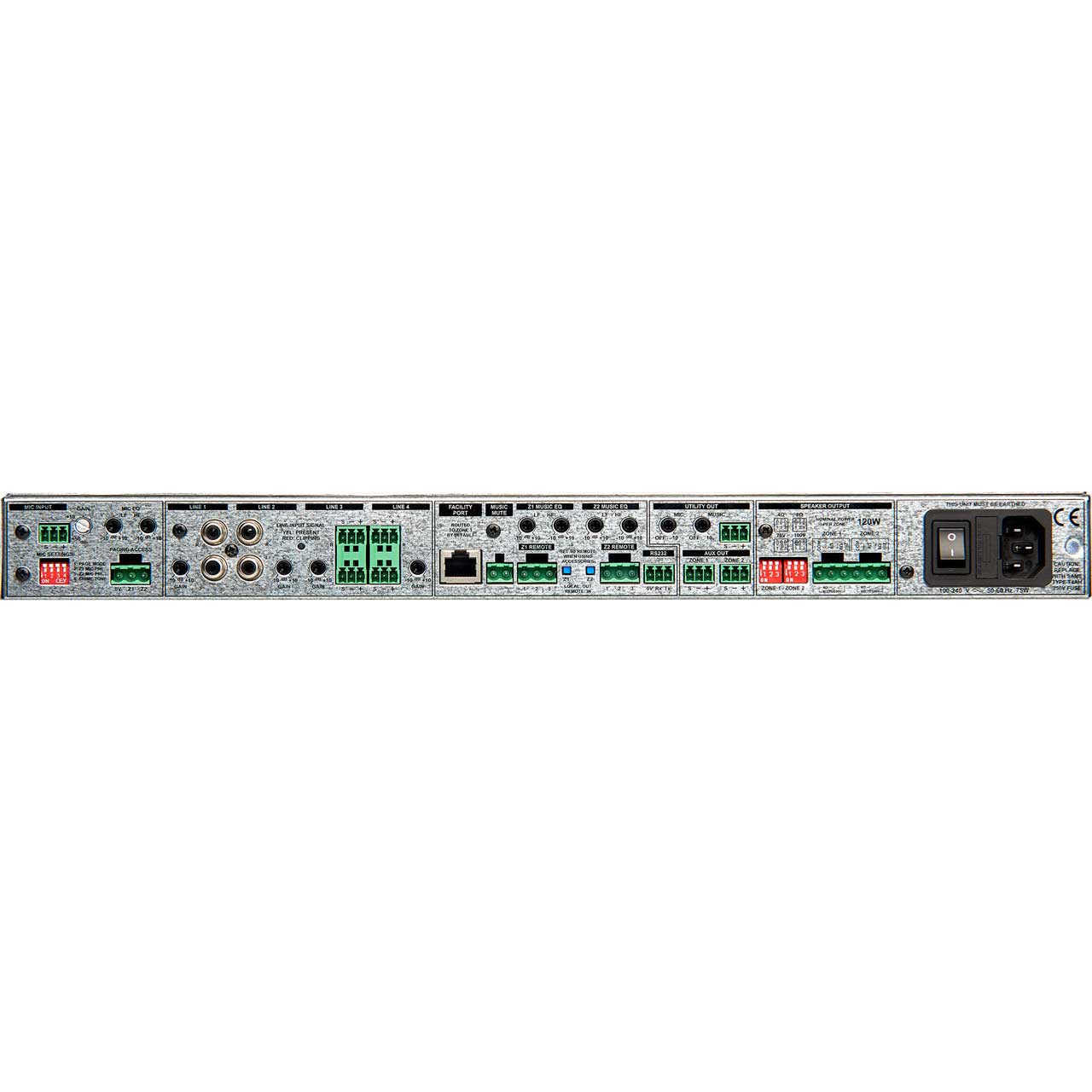 Cloud Electronics 2-Zone Integrated Amplifier - 2x120 Watt 4/8ohm or 70/100v 24-120 1RU
