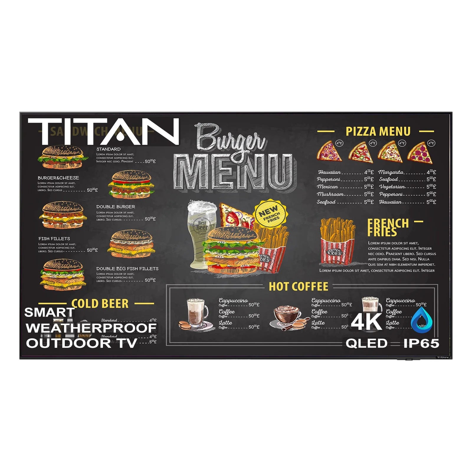 Titan Weatherproof Commercial Outdoor TV Full Sun 4K Smart TV Powered By Samsung S-Series QLED