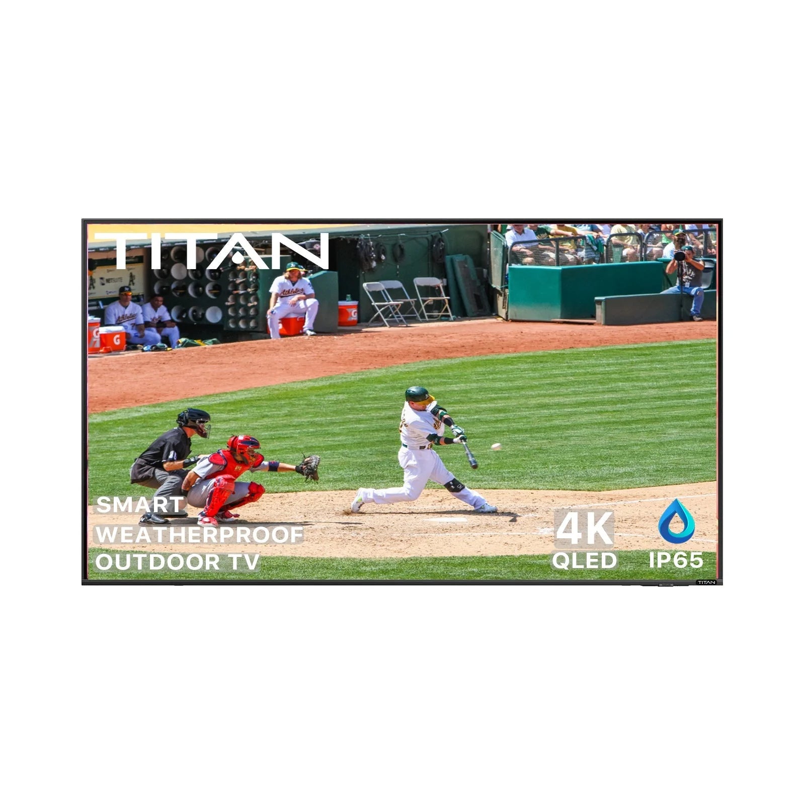 Titan Weatherproof Outdoor TV Partial Sun 4K Smart TV Powered By Samsung Tizen SmartThings S-100 QLED