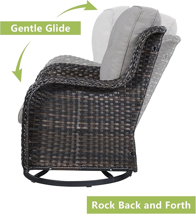 Outdoor Wicker Patio Furniture Set - 5 Pieces Rattan Patio Conversation Set with 2 Rocking Swivel Chairs,2 Ottomans and 1 Side Table for Porch Deck Backyard Garden(Brown/Grey)