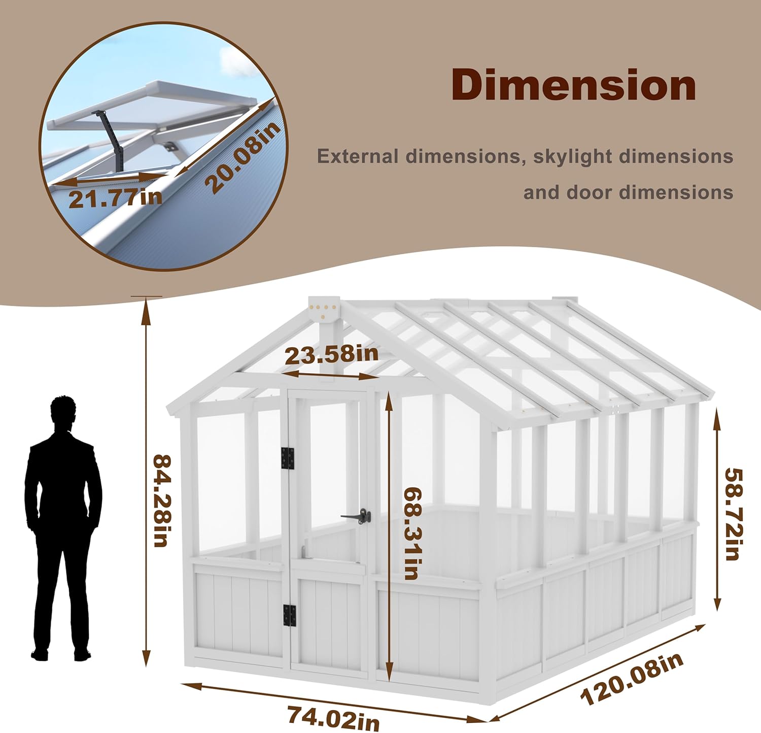 6x10 FT Green House for Outdoor, Thicken Polycarbonate Panel Wooden Walk-in Greenhouse Kit with Lockable Door and Adjustable Roof Vent, Backyard Garden, White