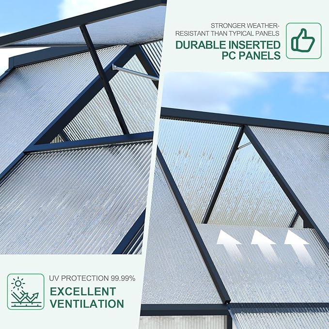 Greenhouse 6x11 FT Aluminum-Framed Heavy Duty Polycarbonate with Quick Setup Structure and Roof Vent Large Enhanced Outdoors Green House Kit