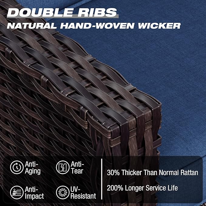Joyside Wicker Patio Furniture Sets, 3 Pieces Upgraded Large Size Outdoor Furniture with 2 Patio Swivel Chairs and 1 Side Table, Thick Cushions, Wide Armrest