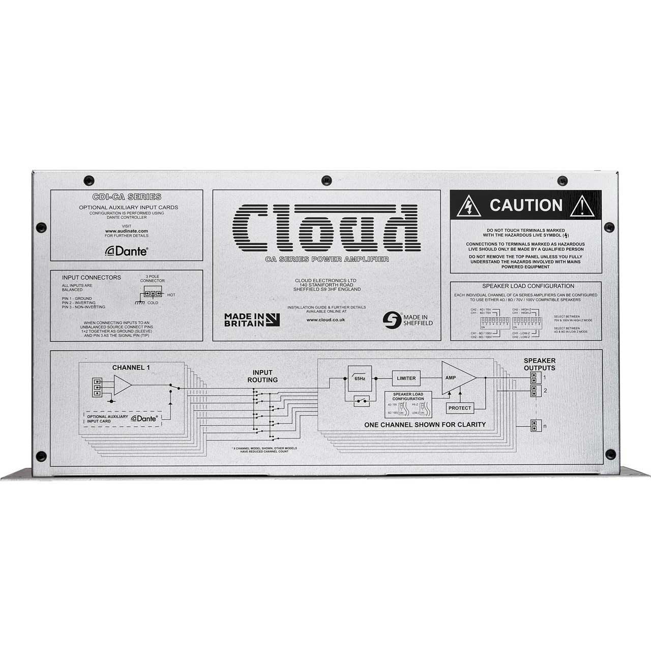 Cloud Electronics  2-Channel Audio Amplifier - 250 Watts Per Channel @ 4 Ohms or 70/100v CA2250