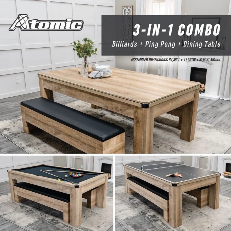 Atomic Hampton 7ft 3-In-1 Combo Game Table | Billiards + Ping Pong + Dining - SKU: G05302W-TAN